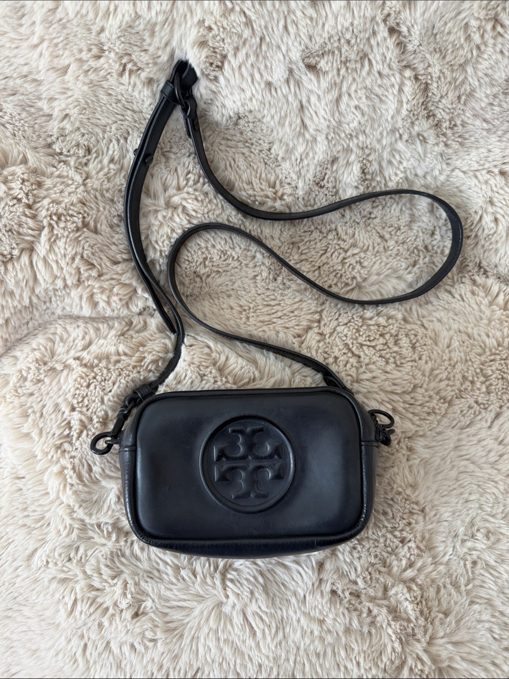 Tory Burch Black Leather Logo Camera Crossbody